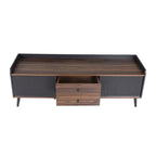 Meuble TV Mid-Century Modern 160 cm avec armoires coulissantes et tiroirs — Brun foncé et noir