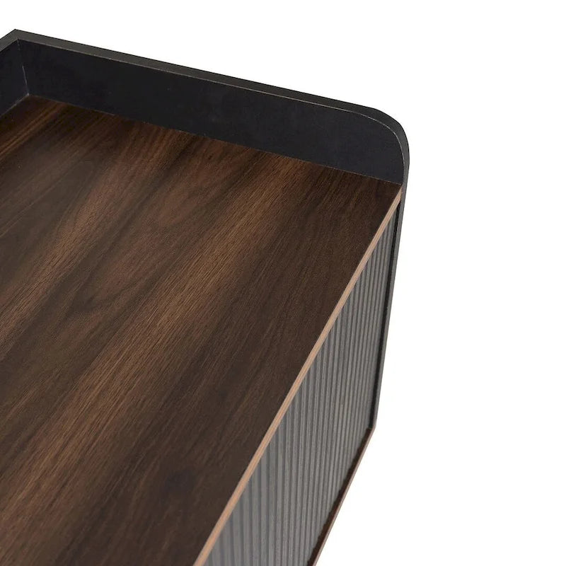 Meuble TV Mid-Century Modern 160 cm avec armoires coulissantes et tiroirs — Brun foncé et noir