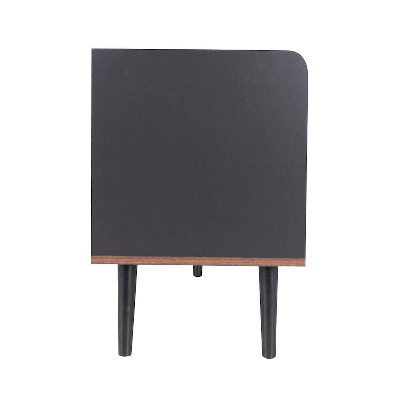 Meuble TV Mid-Century Modern 160 cm avec armoires coulissantes et tiroirs — Brun foncé et noir