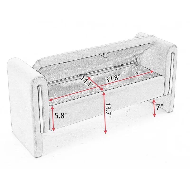 Banc de rangement capitonné en velours avec garniture en métal doré et cadre en bois