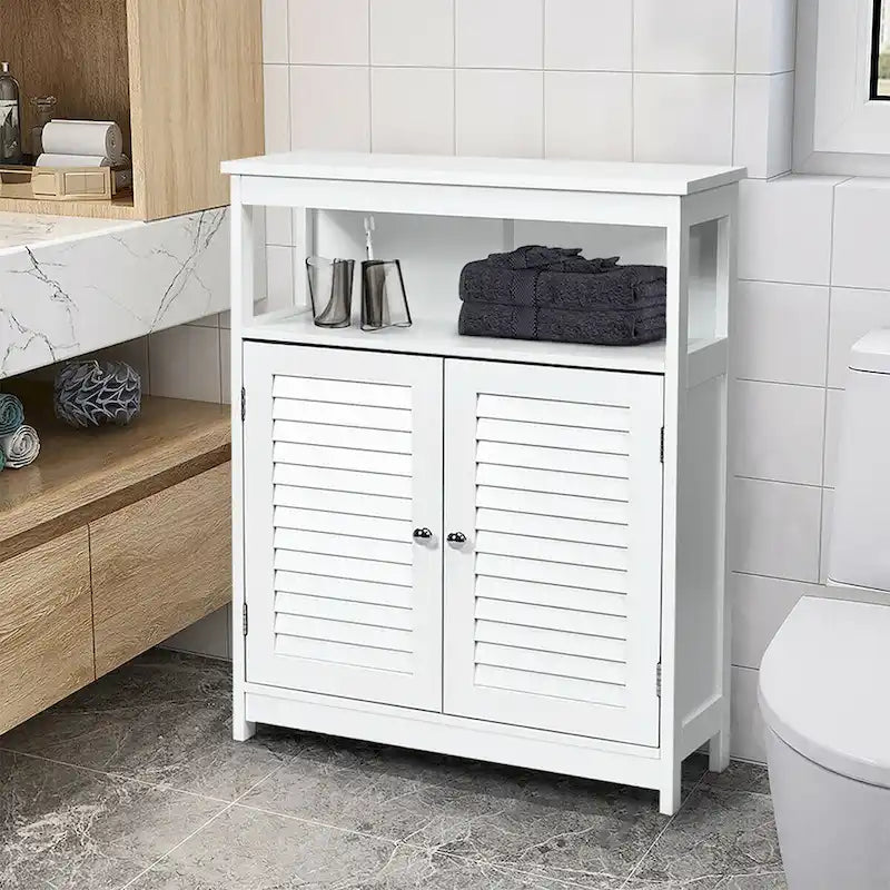 Meuble bas de rangement de salle de bain avec double porte persienne
