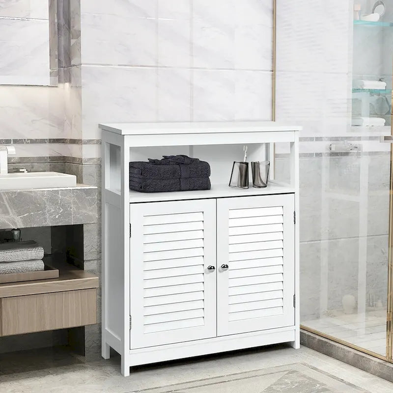 Meuble bas de rangement de salle de bain avec double porte persienne