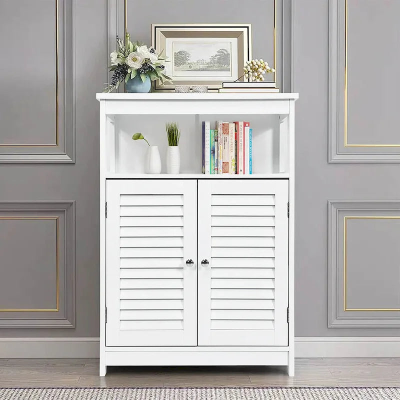 Meuble bas de rangement de salle de bain avec double porte persienne
