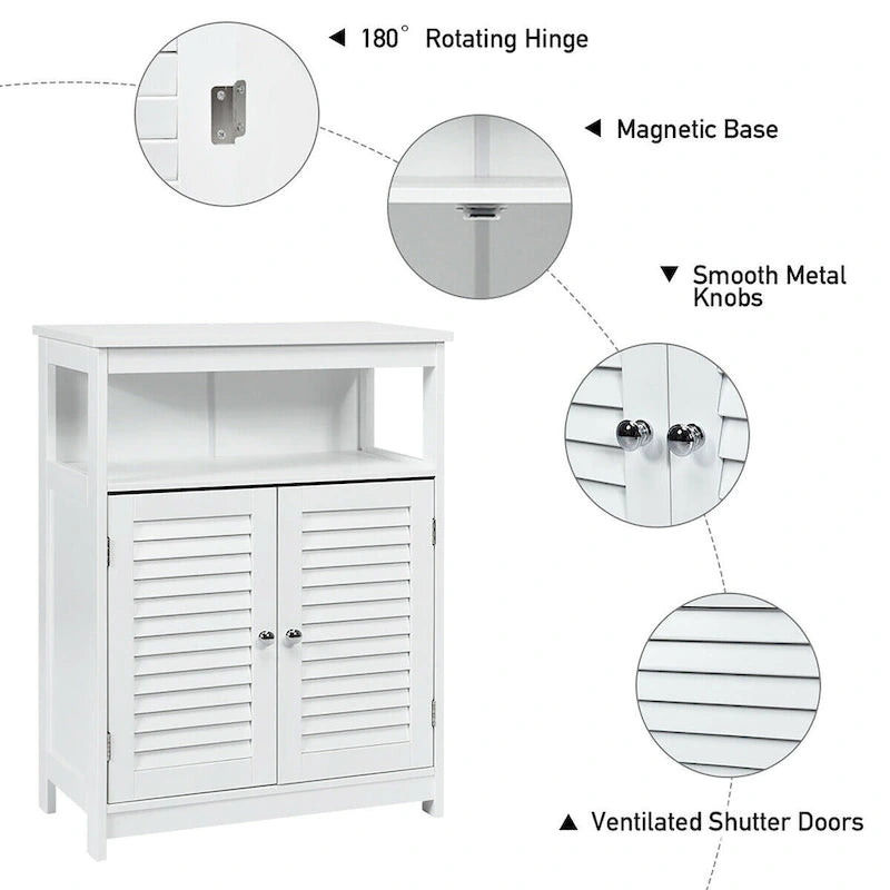 Meuble bas de rangement de salle de bain avec double porte persienne