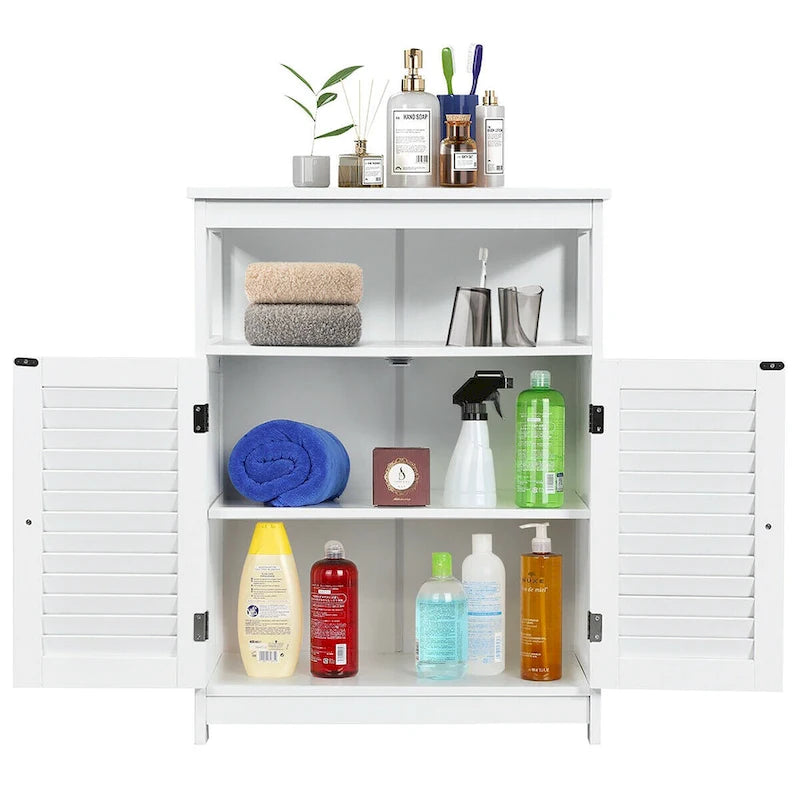 Meuble bas de rangement de salle de bain avec double porte persienne