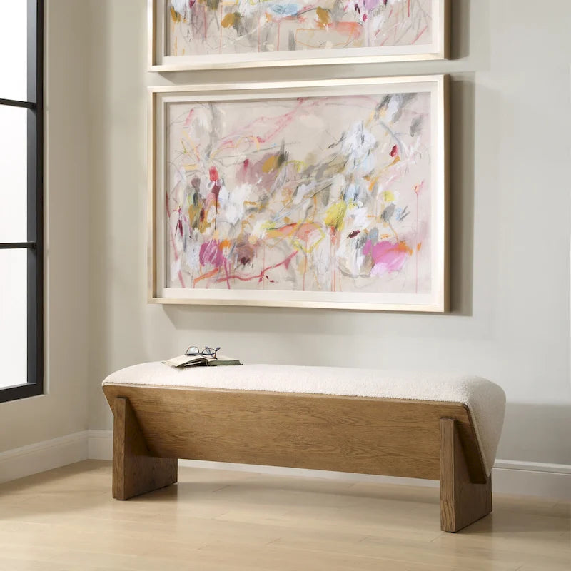 Banc en bois compensé de 59 pouces avec assise en fausse peau de mouton – Conception en cascade