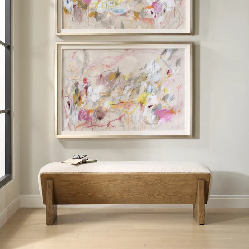 Banc en bois compensé de 59 pouces avec assise en fausse peau de mouton – Conception en cascade