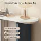 Console étroite imitation marbre avec pieds en bois — Bleu marine et blanc