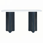 Console étroite imitation marbre avec pieds en bois — Bleu marine et blanc