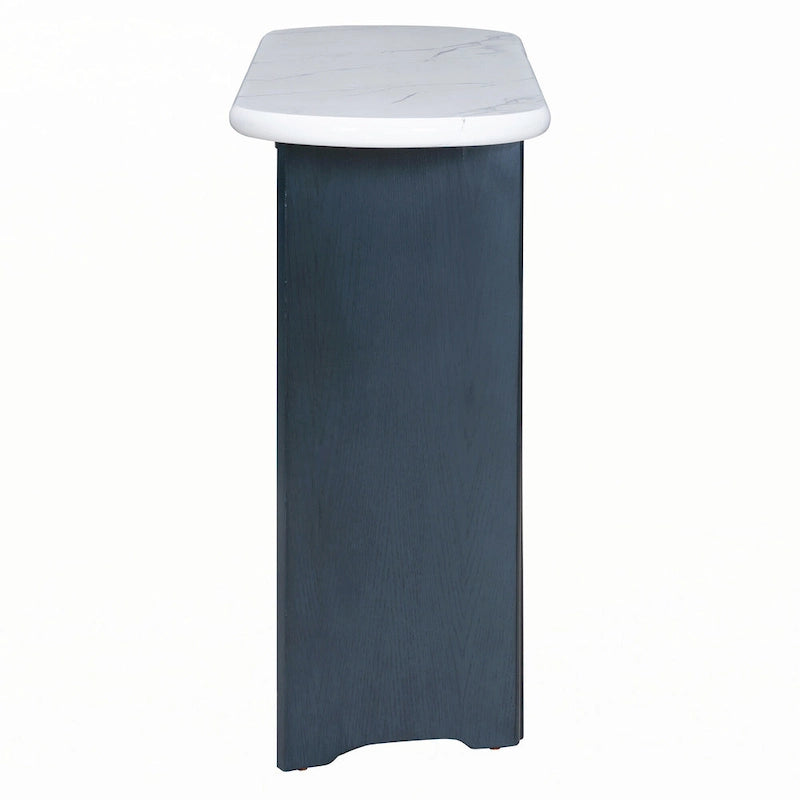 Console étroite imitation marbre avec pieds en bois — Bleu marine et blanc