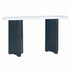 Console étroite imitation marbre avec pieds en bois — Bleu marine et blanc