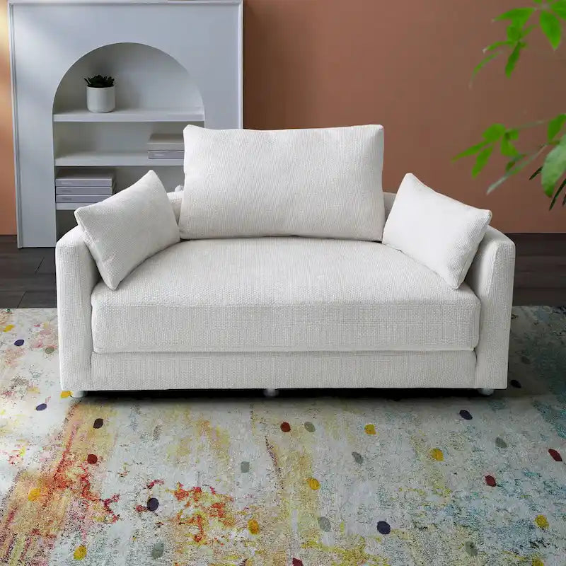 Canapé-lit pliable en lin avec 3 oreillers – Chaise longue de sol pour salon