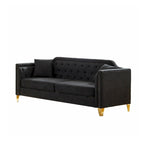 Canapé en tissu chenille Mid-Century Modern avec pieds en métal doré et clous décoratifs
