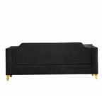 Canapé en tissu chenille Mid-Century Modern avec pieds en métal doré et clous décoratifs