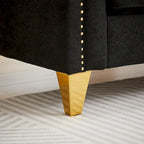 Canapé en tissu chenille Mid-Century Modern avec pieds en métal doré et clous décoratifs