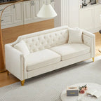 Canapé en tissu chenille Mid-Century Modern avec pieds en métal doré et clous décoratifs