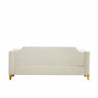 Canapé en tissu chenille Mid-Century Modern avec pieds en métal doré et clous décoratifs
