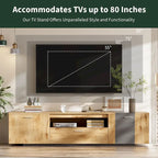 Meuble TV moderne de 70,86 po avec placards à double porte, tiroir et étagère en verre