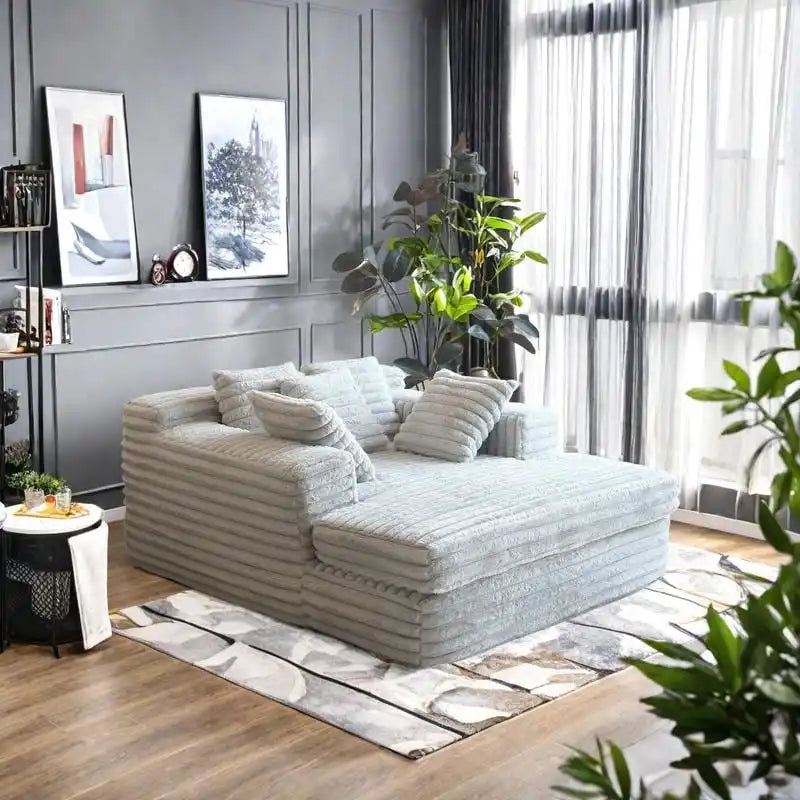 Canapé d'angle en velours côtelé convertible avec 2 coussins décoratifs