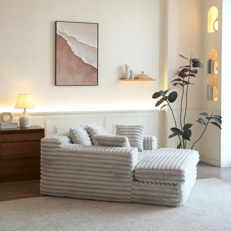 Canapé d'angle en velours côtelé convertible avec 2 coussins décoratifs