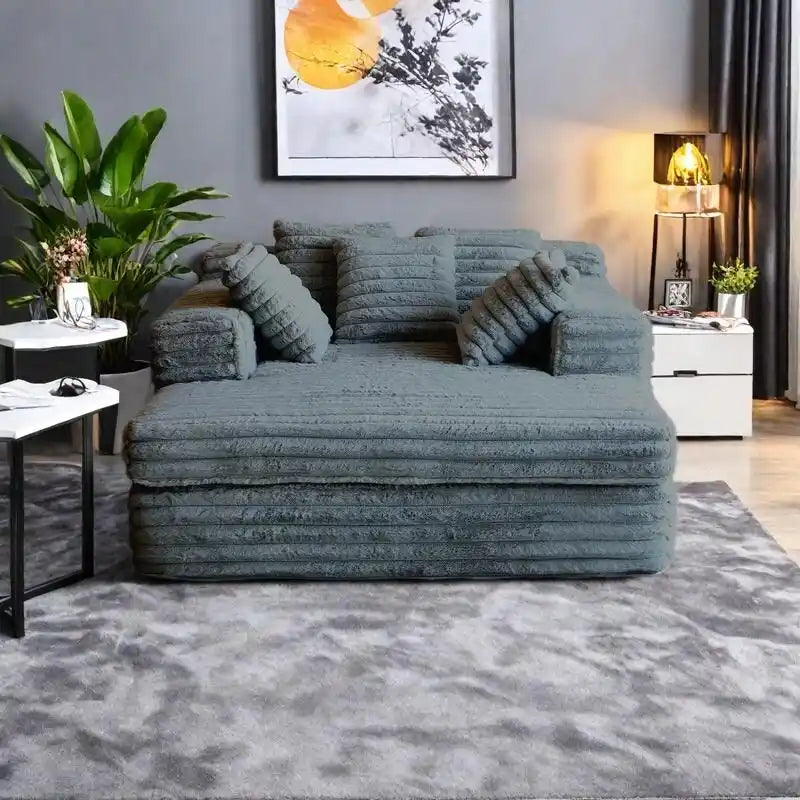 Canapé d'angle en velours côtelé convertible avec 2 coussins décoratifs
