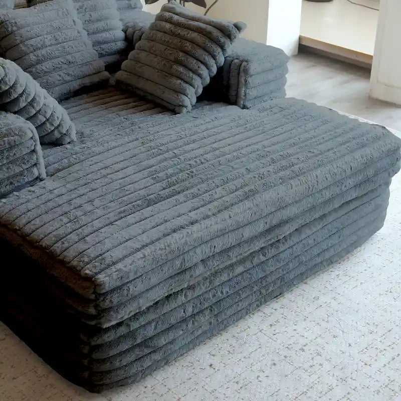 Canapé d'angle en velours côtelé convertible avec 2 coussins décoratifs