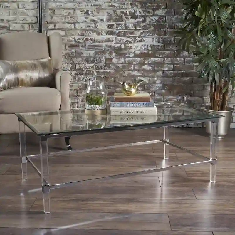 48 Modern Rectangle Glass Coffee Table with Sturdy Frame for Living Room