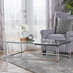 Table basse rectangulaire moderne de 48" en verre trempé avec cadre en acrylique