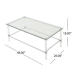 Table basse rectangulaire moderne de 48" en verre trempé avec cadre en acrylique