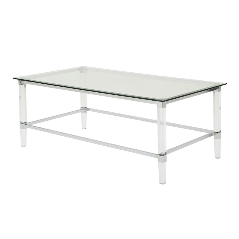 Table basse rectangulaire moderne de 48" en verre trempé avec cadre en acrylique