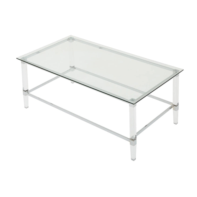 Table basse rectangulaire moderne de 48" en verre trempé avec cadre en acrylique