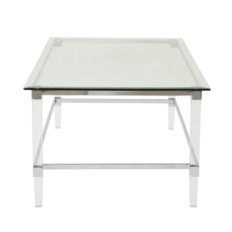 Table basse rectangulaire moderne de 48" en verre trempé avec cadre en acrylique