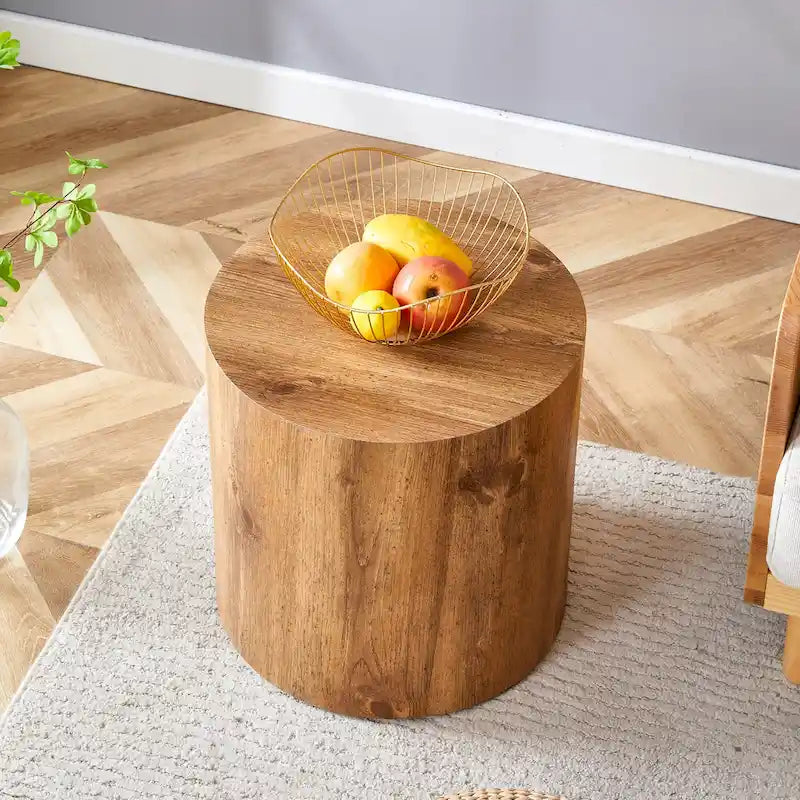 Table basse ronde moderne de 15,7 po avec plateau à motifs et base cylindrique
