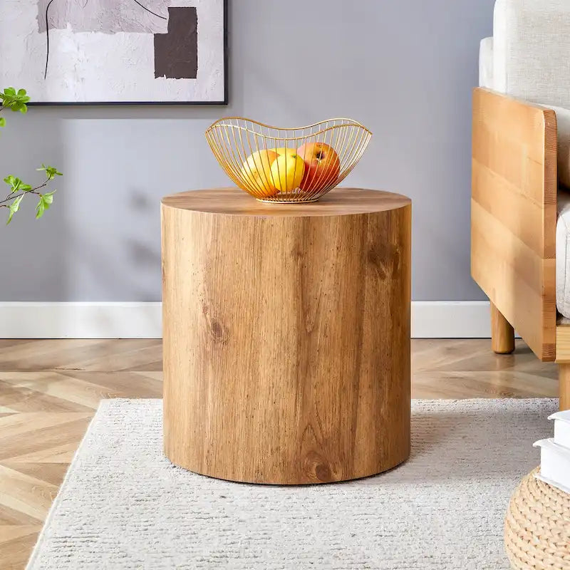 Table basse ronde moderne de 15,7 po avec plateau à motifs et base cylindrique