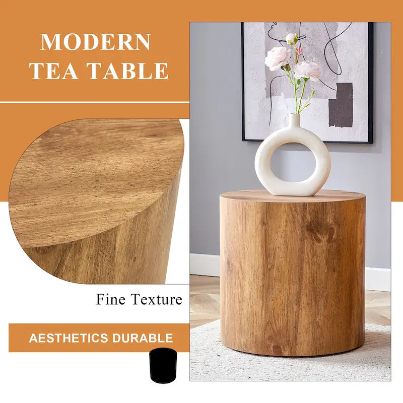 Table basse ronde moderne de 15,7 po avec plateau à motifs et base cylindrique