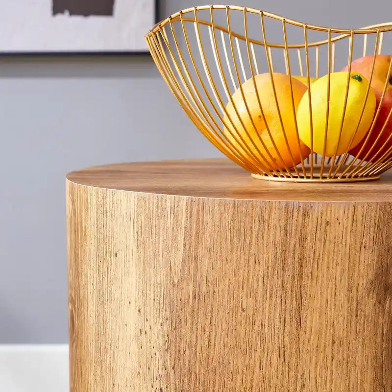 Table basse ronde moderne de 15,7 po avec plateau à motifs et base cylindrique