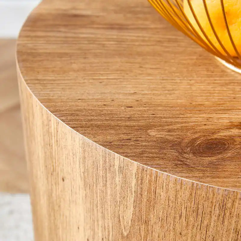 Table basse ronde moderne de 15,7 po avec plateau à motifs et base cylindrique
