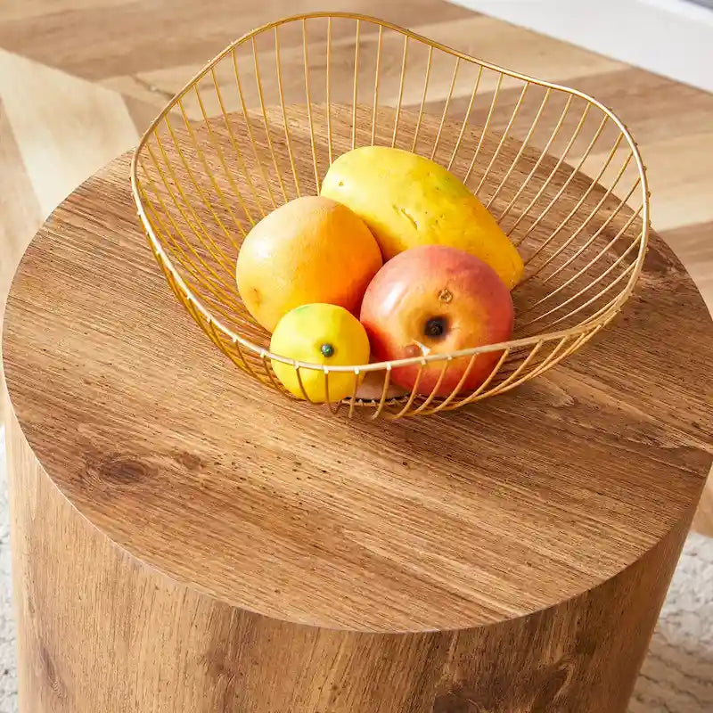 Table basse ronde moderne de 15,7 po avec plateau à motifs et base cylindrique