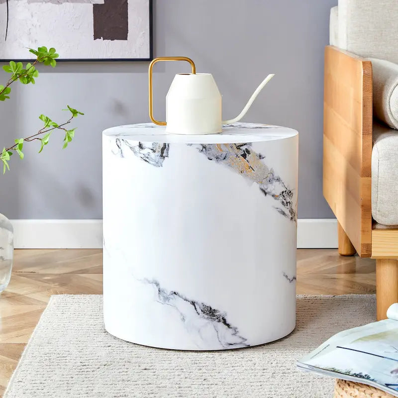 Table basse ronde moderne de 15,7 po avec plateau à motifs et base cylindrique