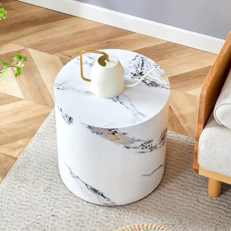 Table basse ronde moderne de 15,7 po avec plateau à motifs et base cylindrique