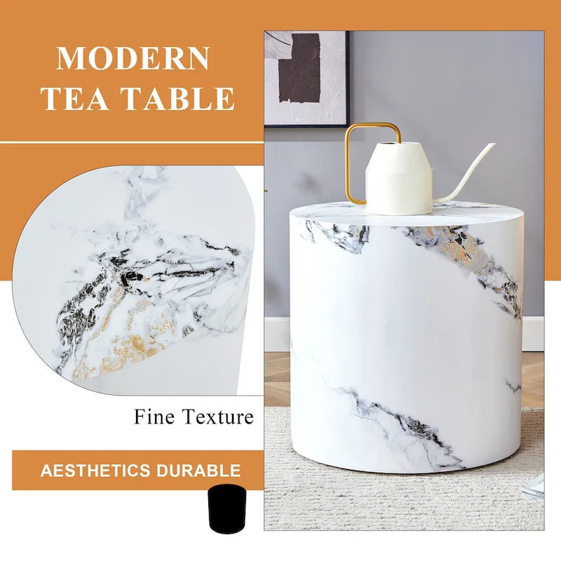 Table basse ronde moderne de 15,7 po avec plateau à motifs et base cylindrique