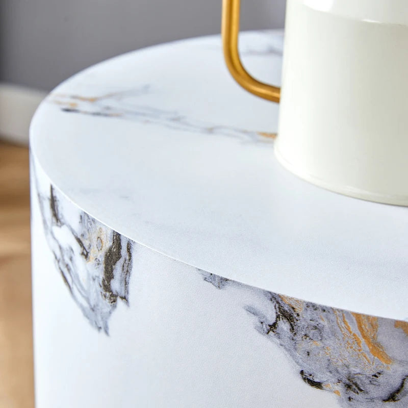 Table basse ronde moderne de 15,7 po avec plateau à motifs et base cylindrique