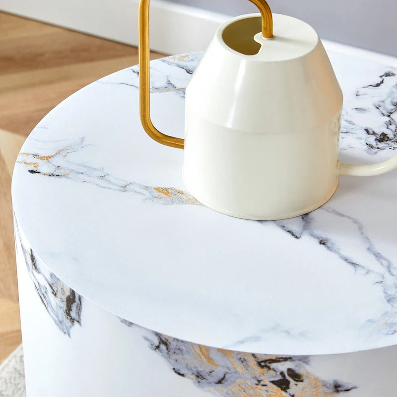 Table basse ronde moderne de 15,7 po avec plateau à motifs et base cylindrique
