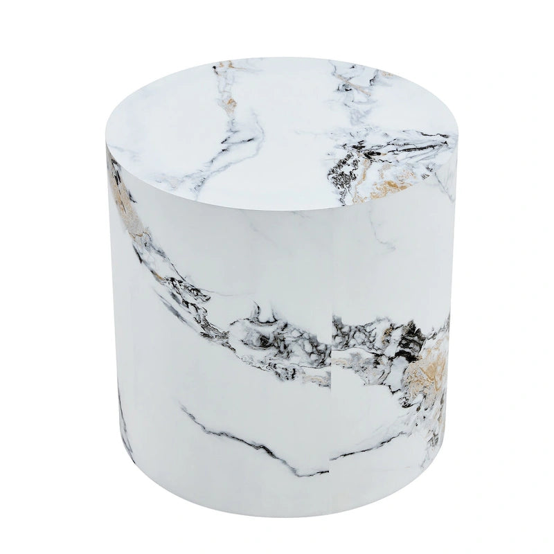 Table basse ronde moderne de 15,7 po avec plateau à motifs et base cylindrique