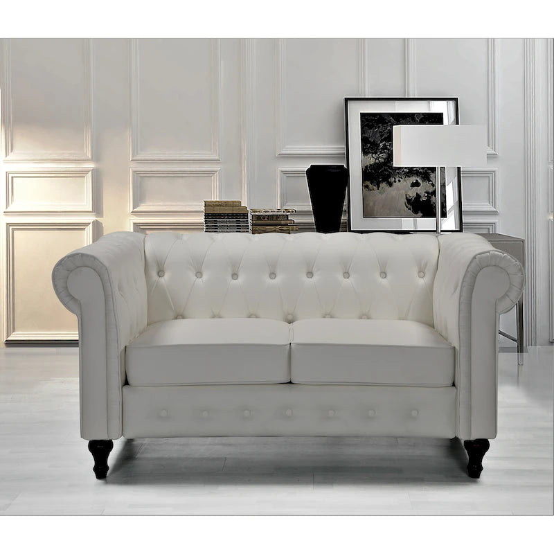 Causeuse Chesterfield en velours avec capitonnage en losanges et accoudoirs roulés