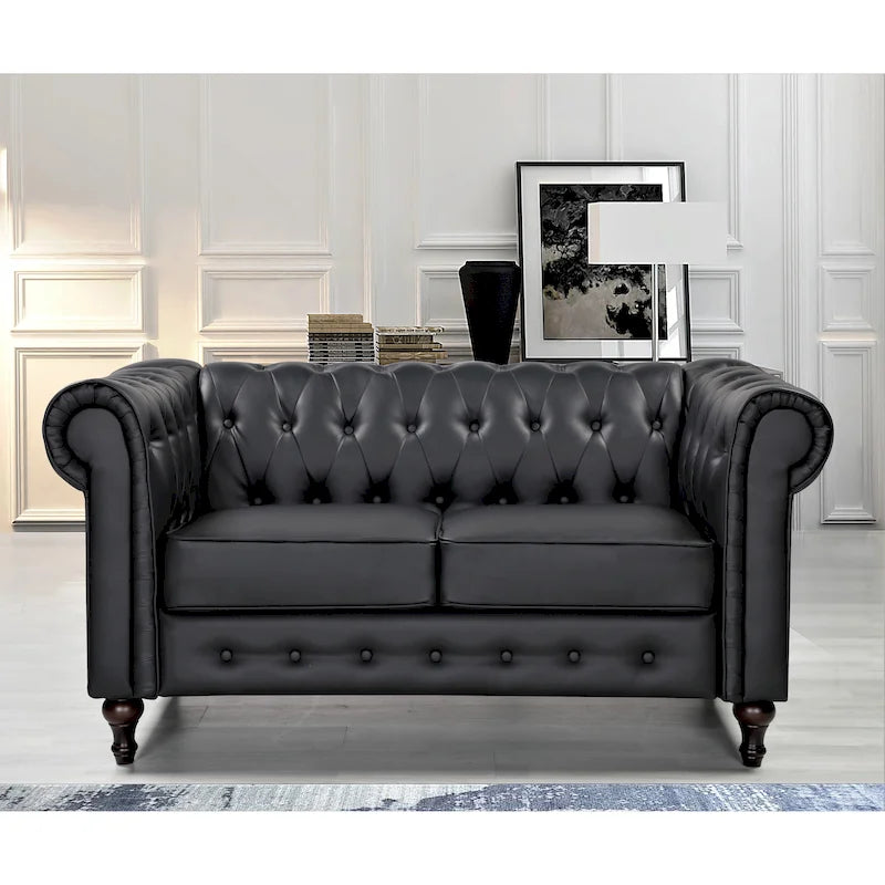 Causeuse Chesterfield en velours avec capitonnage en losanges et accoudoirs roulés