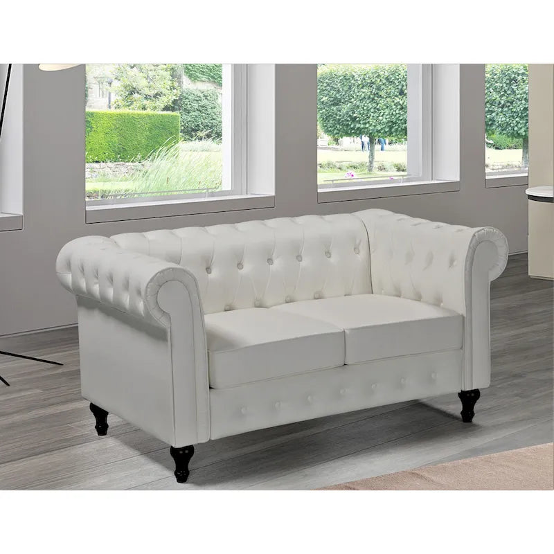 Causeuse Chesterfield en velours avec capitonnage en losanges et accoudoirs roulés