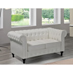 Causeuse Chesterfield en velours avec capitonnage en losanges et accoudoirs roulés
