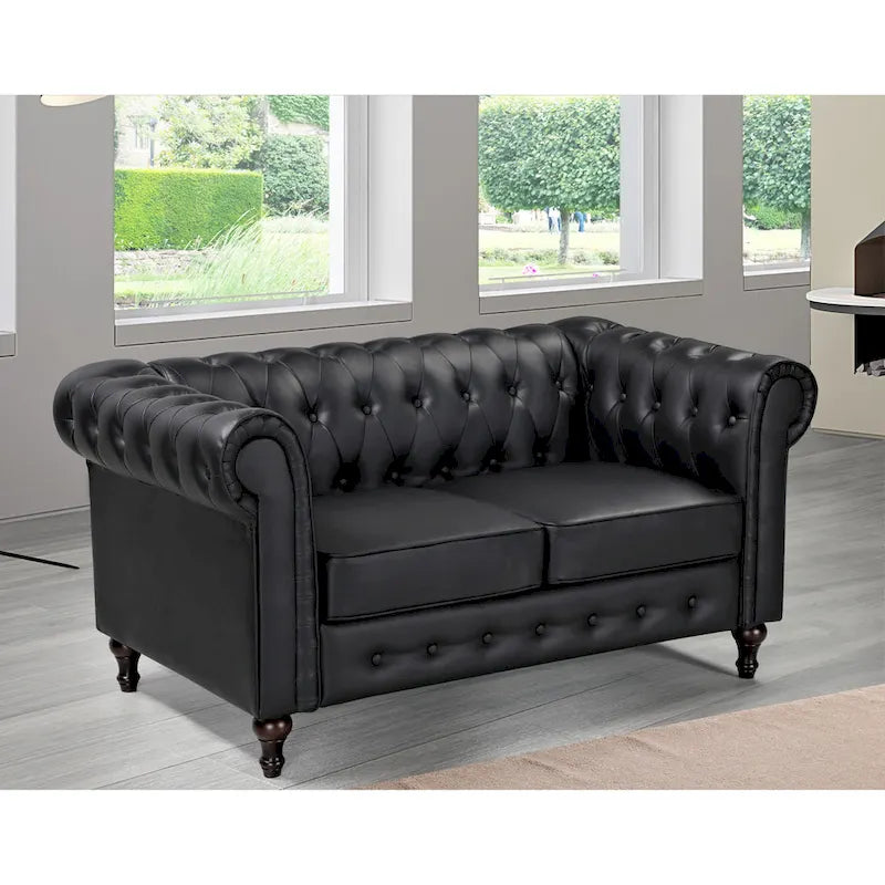 Causeuse Chesterfield en velours avec capitonnage en losanges et accoudoirs roulés