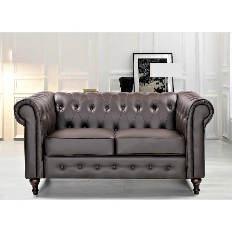 Causeuse Chesterfield en velours avec capitonnage en losanges et accoudoirs roulés